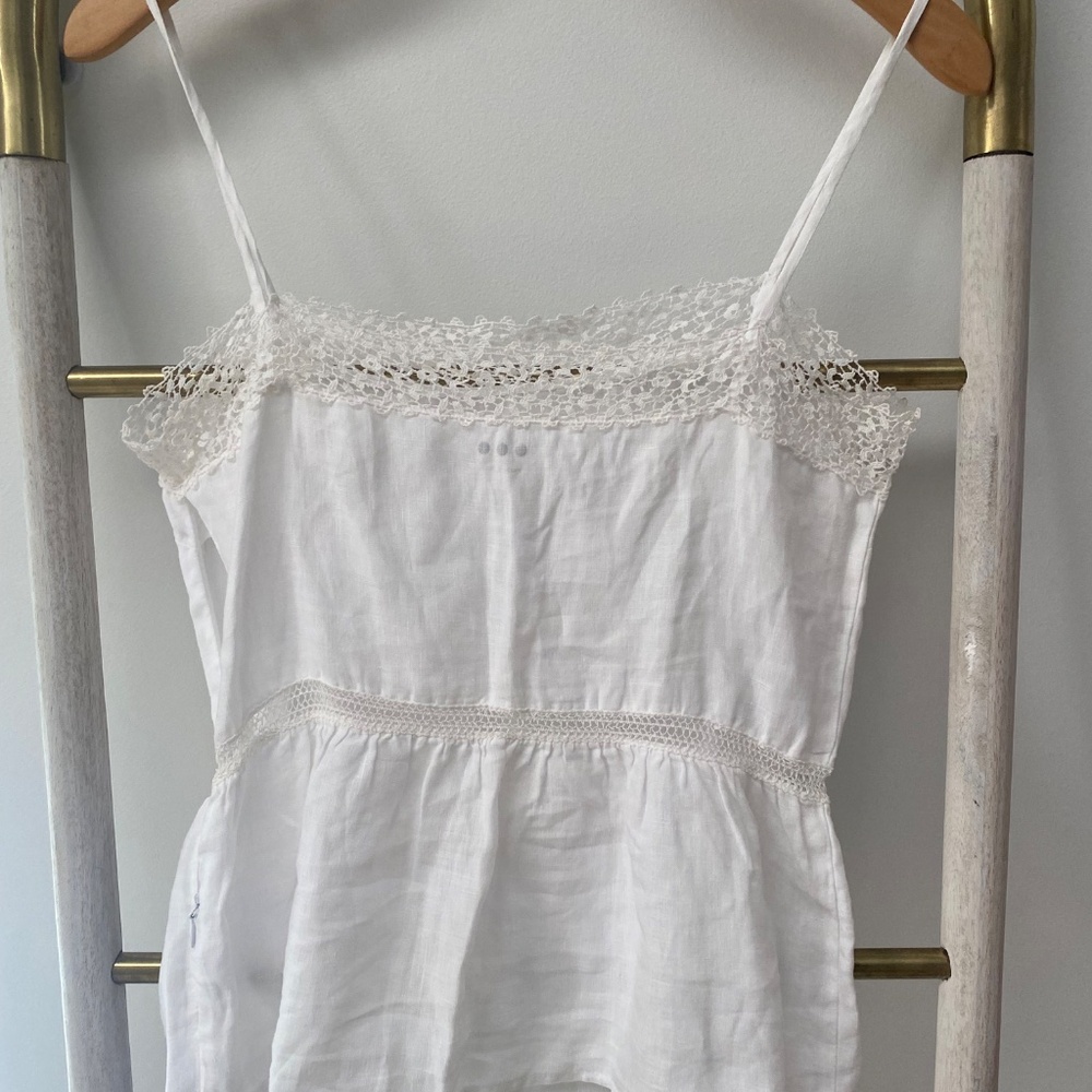 Three Dots Womens 100% Linen White Embroidered Tank Top Made in USA Size S - Picture 3 of 9